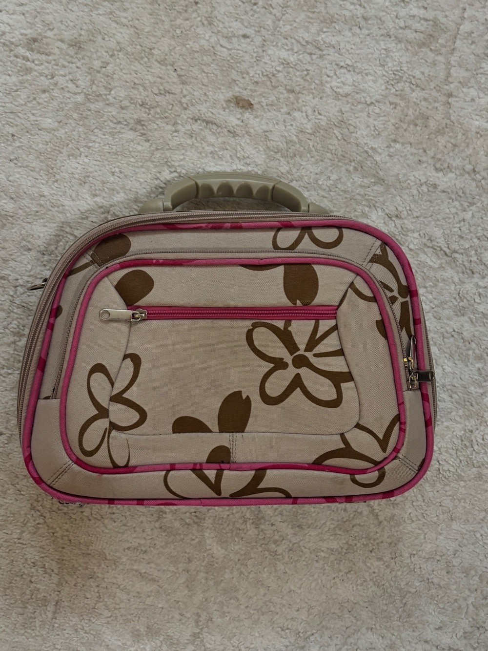 Beige Floral Travel Carry Bag with Pink Trim